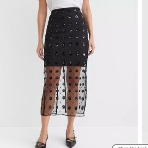LOFT Black Sheer Floral Pencil Skirt